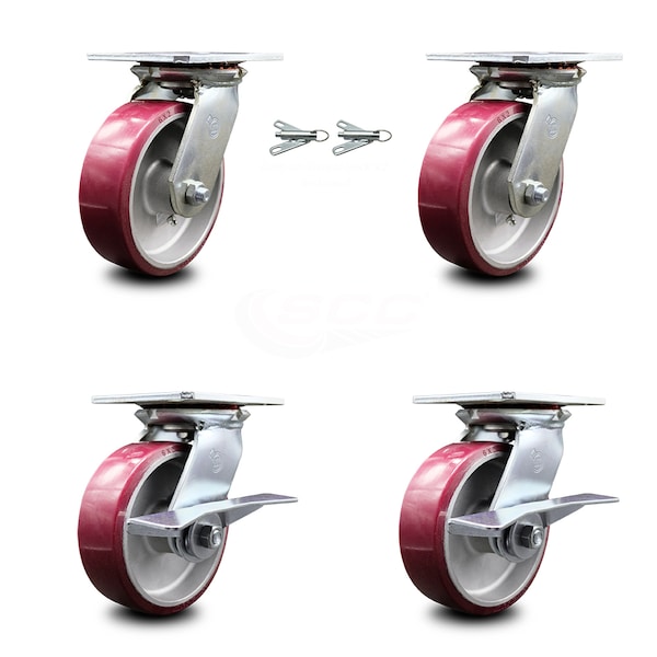 6 Inch Poly on Aluminum Swivel Caster Swivel Locks 2 Brakes, 2PK
